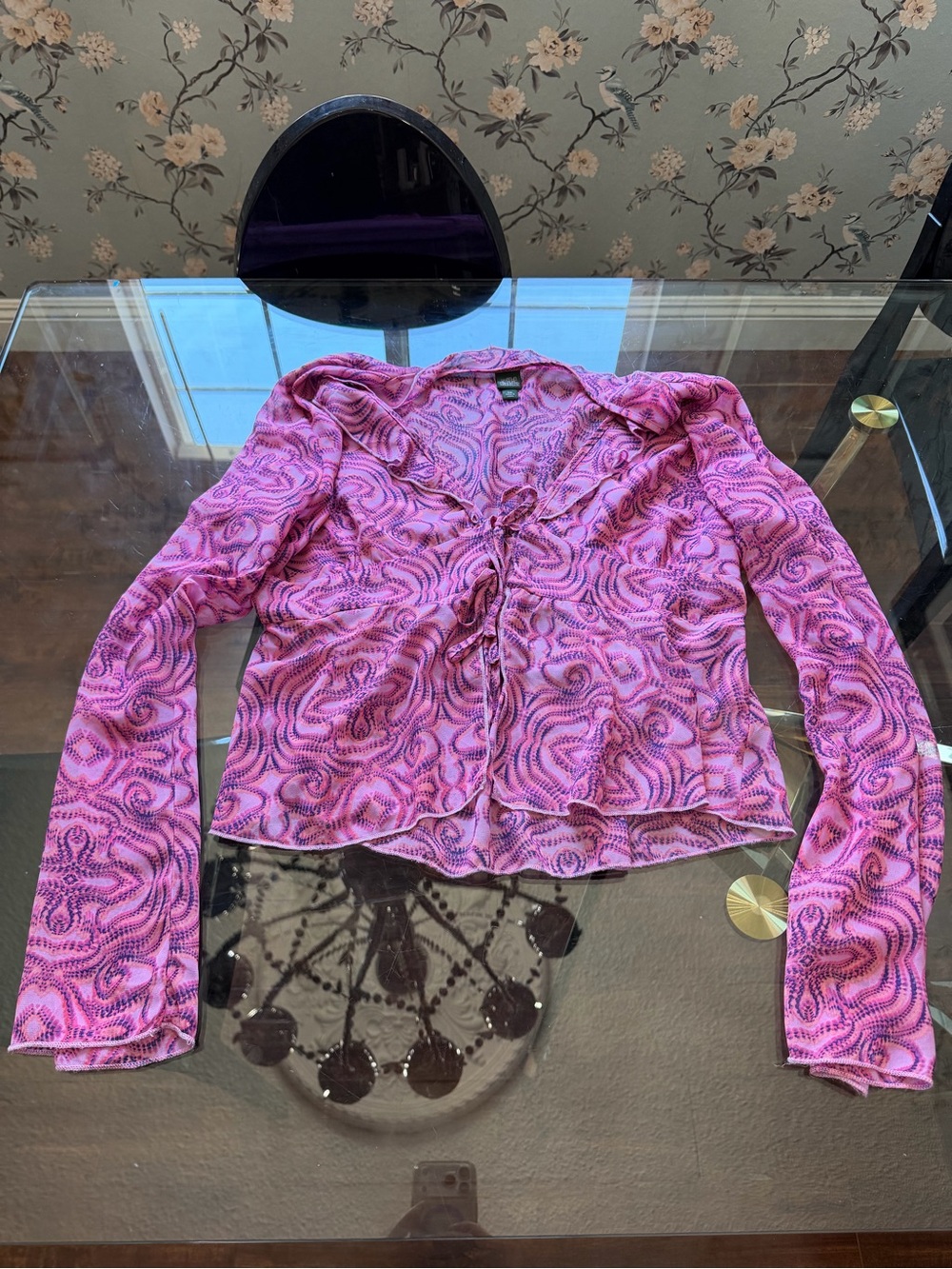 wild fable Pink Paisley Tie-Front Long-Sleeve Crop Top